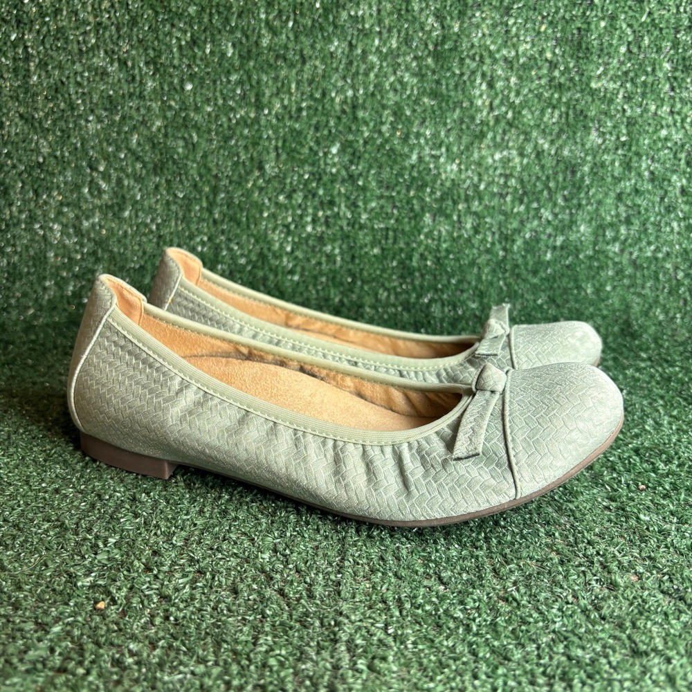 NEW Vionic Amorie Woven Bow Orthotic‎ Comfort Ballet Flat Sage Green Womens 6.5